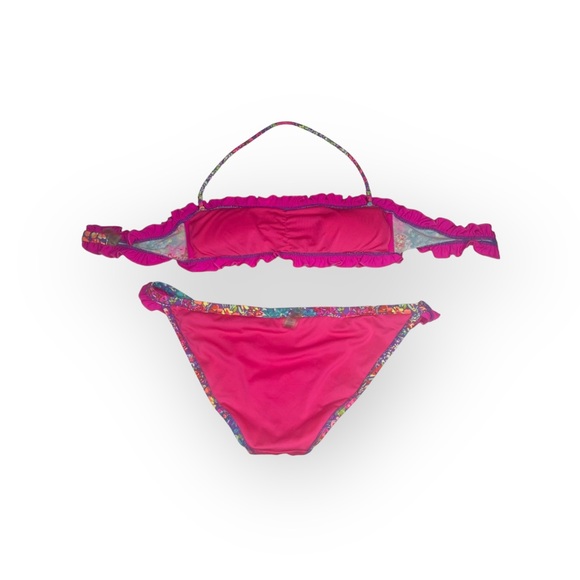 Victoria’s Secret Swim 𑁍 Floral Ruffle Bandeau 2 Piece Bikini Set 𑁍 Fuchsia M - Picture 10 of 16